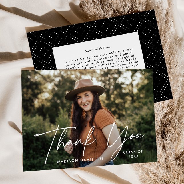 Tarjeta De Agradecimiento Graduación de fotos de escritura blanca de grado m (Subido por el creador)