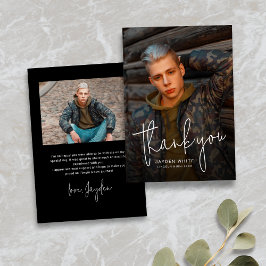 Tarjeta De Agradecimiento Graduación de fotos de escritura moderna y negra 2