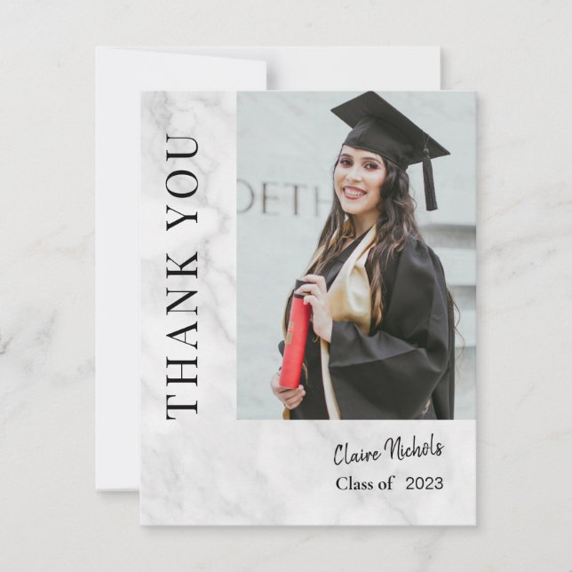 Tarjeta De Agradecimiento Graduación de fotos de mármol blanco (Anverso)