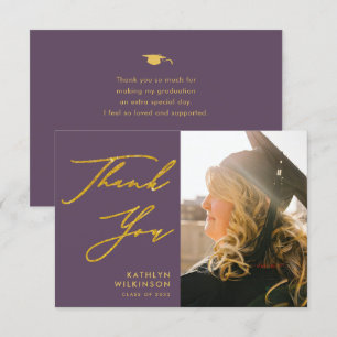 Tarjeta De Agradecimiento Graduación de fotos de Mauve Elegant Gold Script