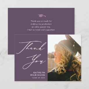 Tarjeta De Agradecimiento Graduación de fotos de Mauve Purple Elegant Script