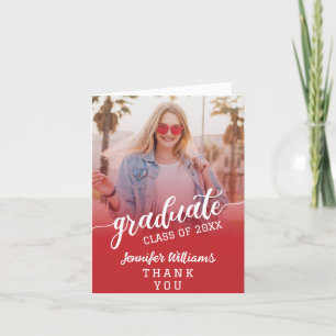 Tarjeta De Agradecimiento Graduación de fotos de Personalizado rojo con mens