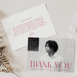 Tarjeta De Agradecimiento Graduación de fotos rojas de simplicidad moderna