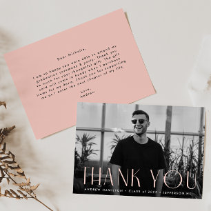 Tarjeta De Agradecimiento Graduación de fotos rosadas de simplicidad moderna
