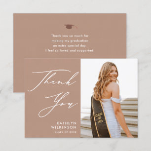 Tarjeta De Agradecimiento Graduación de fotos simple con guión elegante rosa