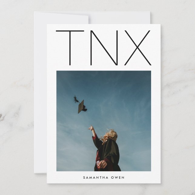 Tarjeta De Agradecimiento Graduación de fotos simple TNX en negro ultramoder (Anverso)