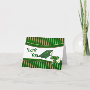 Tarjeta De Agradecimiento Graduación de franja verde y dorada Gracias Cartas