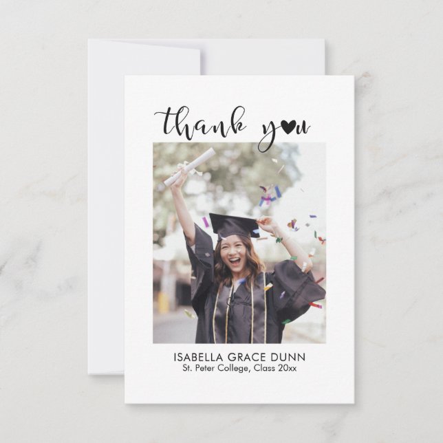 Tarjeta De Agradecimiento Graduación de guión de caligrafía cardíaca simple  (Anverso)
