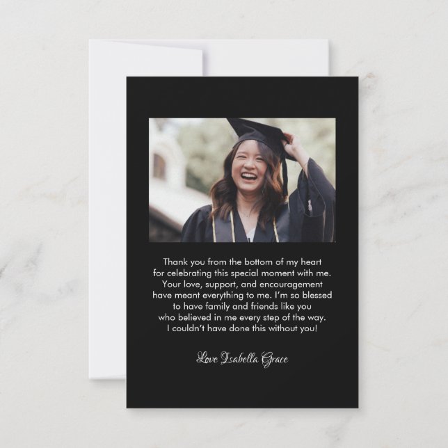 Tarjeta De Agradecimiento Graduación de guión de caligrafía cardíaca simple  (Reverso)