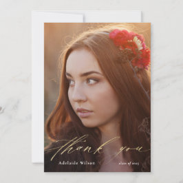 Tarjeta De Agradecimiento Graduación de guión dorado Gracias con foto