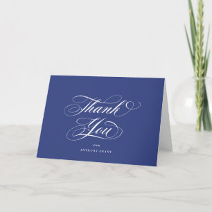 Tarjeta De Agradecimiento Graduación de guión elegante azul en blanco