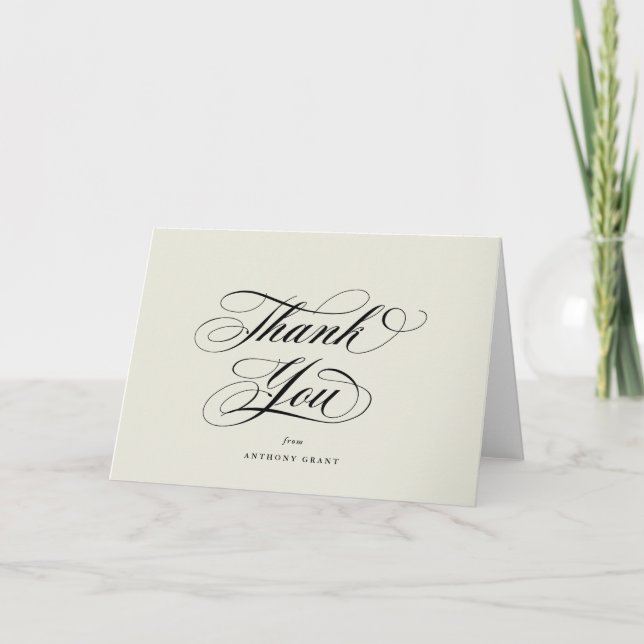 Tarjeta De Agradecimiento Graduación de guión elegante de marfil en blanco (Anverso)