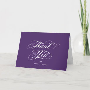 Tarjeta De Agradecimiento Graduación de guión elegante morado en blanco