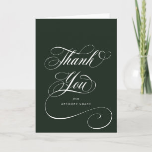 Tarjeta De Agradecimiento Graduación de guión elegante verde oscuro en blanc