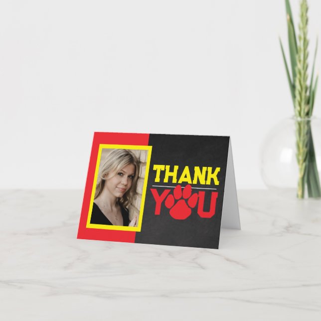 Tarjeta De Agradecimiento Graduación de huella digital roja y amarilla 2 ple (Anverso)