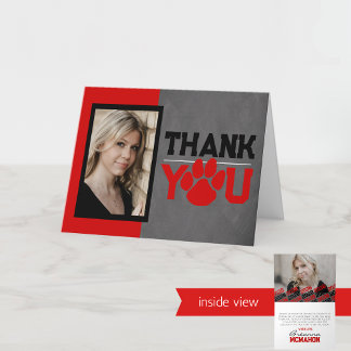 Tarjeta De Agradecimiento Graduación de huella digital roja y negra doblada