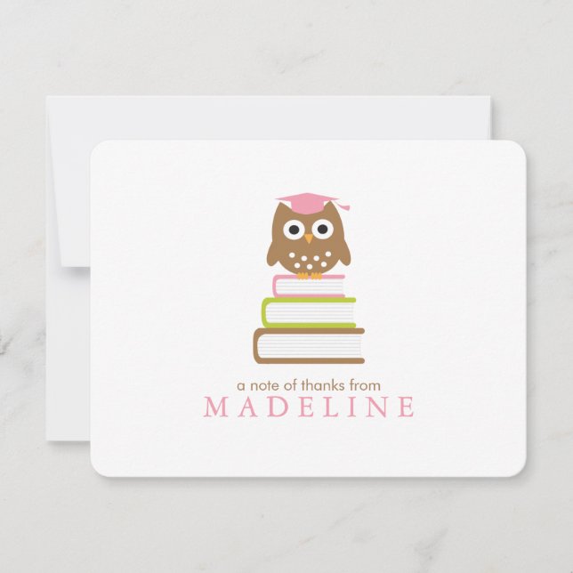 Tarjeta De Agradecimiento Graduación de jardín de niños búho rosa agradecimi (Anverso)