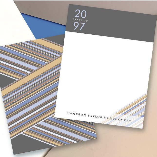 Tarjeta De Agradecimiento Graduación de la cinta azul diagonal de las bandas (Diagonal Blue Ribbon Pin Stripes Preppy Modern Graduation Thank You Stationery Note Card @ Zazzle)