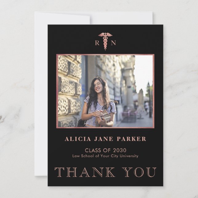 Tarjeta De Agradecimiento graduación de la escuela de enfermería foto modern (Anverso)