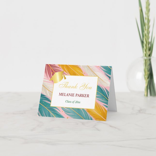 Tarjeta De Agradecimiento Graduación de la Escuela de Oro Verde azulado Rosa (Anverso)