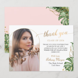 Tarjeta De Agradecimiento Graduación de la foto del Arco Oro Rosado de Verde