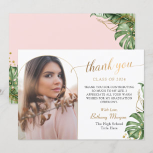 Tarjeta De Agradecimiento Graduación de la foto del Arco Oro Rosado de Verde