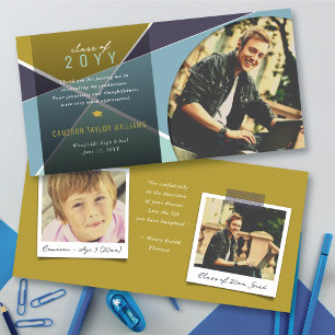 Tarjeta De Agradecimiento Graduación de la foto del bloque de color Geo Blue