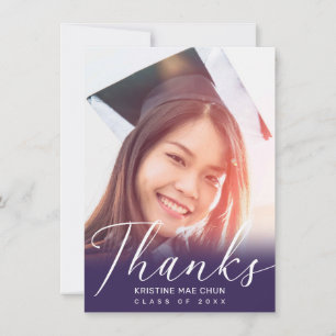 Tarjeta De Agradecimiento Graduación de la foto del guión blanco púrpura mod