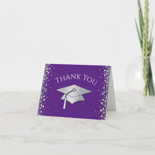 Tarjeta De Agradecimiento Graduación de Morado y Plata