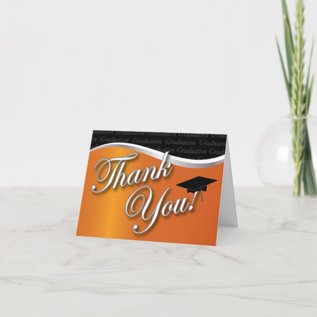 Tarjeta De Agradecimiento Graduación de naranja y negro gracias (Anverso)