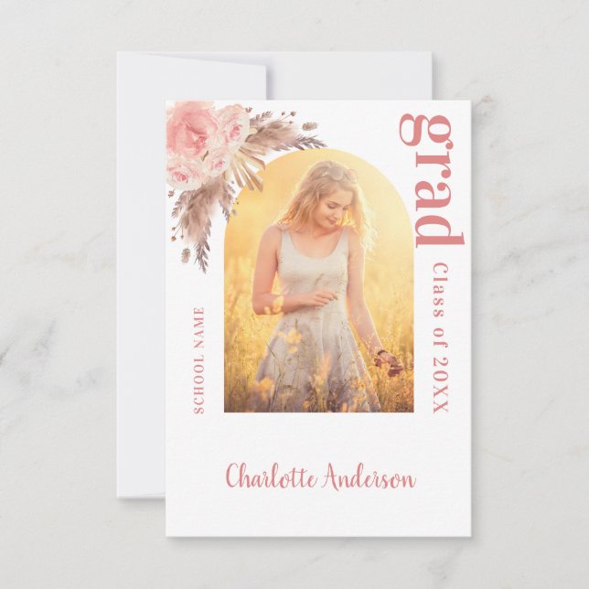 Tarjeta De Agradecimiento Graduación de pampas con foto de hierba negra (Anverso)