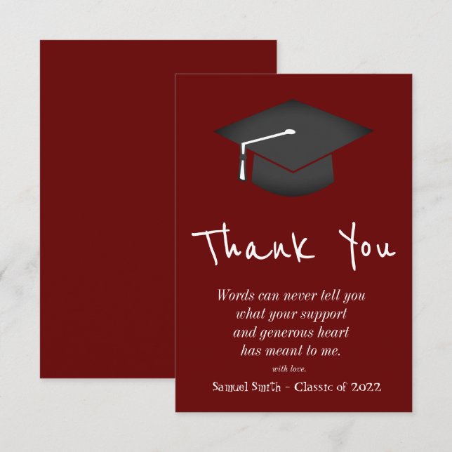 Tarjeta De Agradecimiento Graduación de raya de borgoña y tassel (Anverso / Reverso)