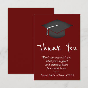 Tarjeta De Agradecimiento Graduación de raya de borgoña y tassel