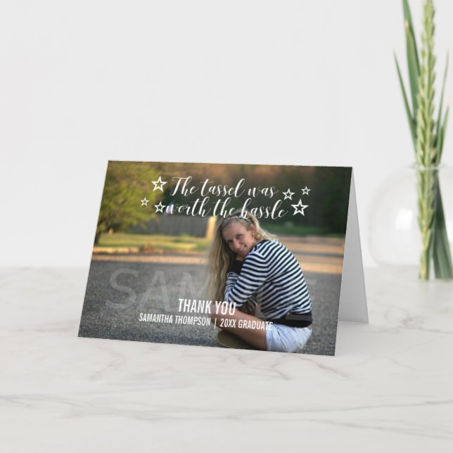 Tarjeta De Agradecimiento Graduación De Tassel Blanco Vale La Pena (Anverso)