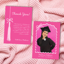 Tarjeta De Agradecimiento Graduación de Tassel & Bow con foto de grado rosa 