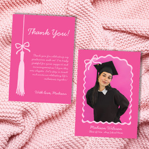 Tarjeta De Agradecimiento Graduación de Tassel & Bow con foto de grado rosa 