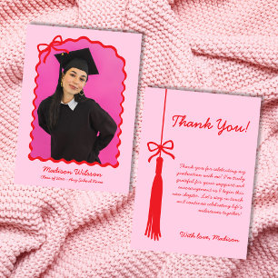 Tarjeta De Agradecimiento Graduación de Tassel & Bow de grado rosa y rojo 20