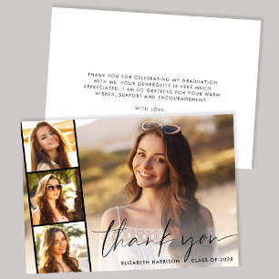 Tarjeta De Agradecimiento Graduación de tiras de fotos de escritura moderna