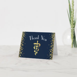 Tarjeta De Agradecimiento Graduación de Veterinaria Azul Marino y Dorado