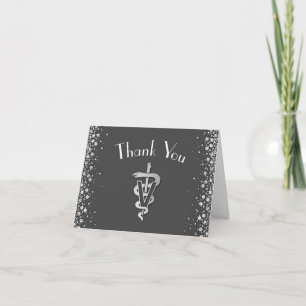 Tarjeta De Agradecimiento Graduación de Veterinaria Gris Plata