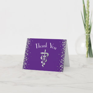 Tarjeta De Agradecimiento Graduación de Veterinaria Morado Plateado