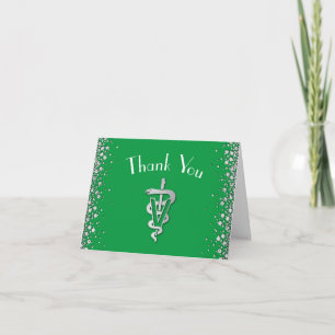 Tarjeta De Agradecimiento Graduación de Veterinaria Verde Plata