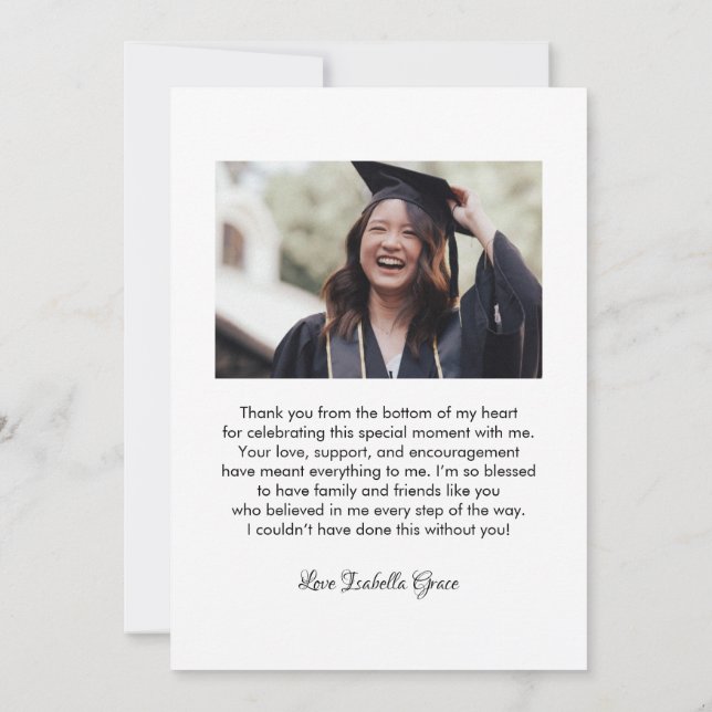 Tarjeta De Agradecimiento Graduación del guión de caligrafía cardíaca (Reverso)