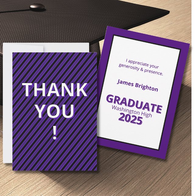 Tarjeta De Agradecimiento Graduación del tema de las franjas moradas (Subido por el creador)