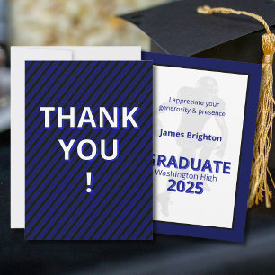 Tarjeta De Agradecimiento Graduación del tema del fútbol de las franjas azul
