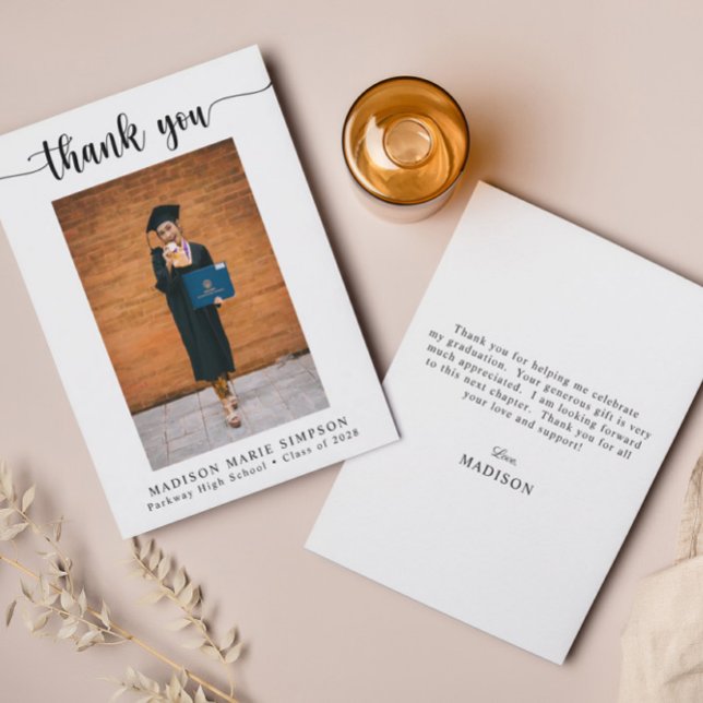 Tarjeta De Agradecimiento Graduación Elegante de Imágenes de Guión (Subido por el creador)