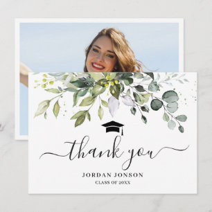Tarjeta De Agradecimiento Graduación Elegante Simple Eucalyptus Greenery