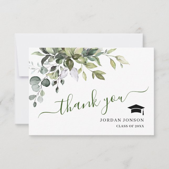 Tarjeta De Agradecimiento Graduación Elegante Simple Eucalyptus Greenery (Anverso)
