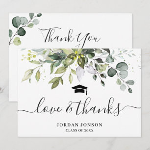 Tarjeta De Agradecimiento Graduación Elegante Simple Eucalyptus Greenery