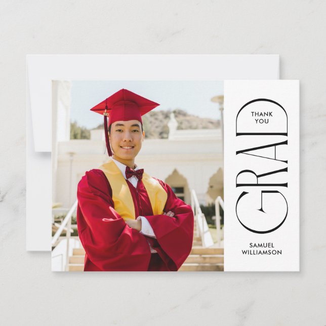 Tarjeta De Agradecimiento Graduación en blanco de foto de doble cara minimal (Anverso)